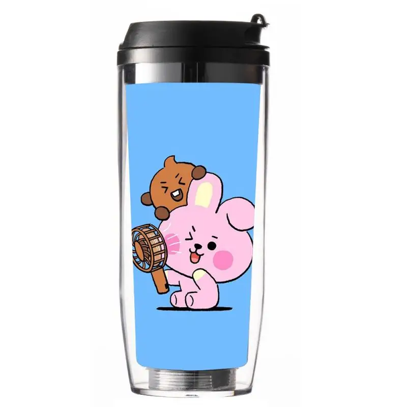 Anime dos desenhos animados bt21 cooky chimmy tata copo de palha de dupla camada y2k moda bonito acompanhando leite chá xícara de café casal copo de água