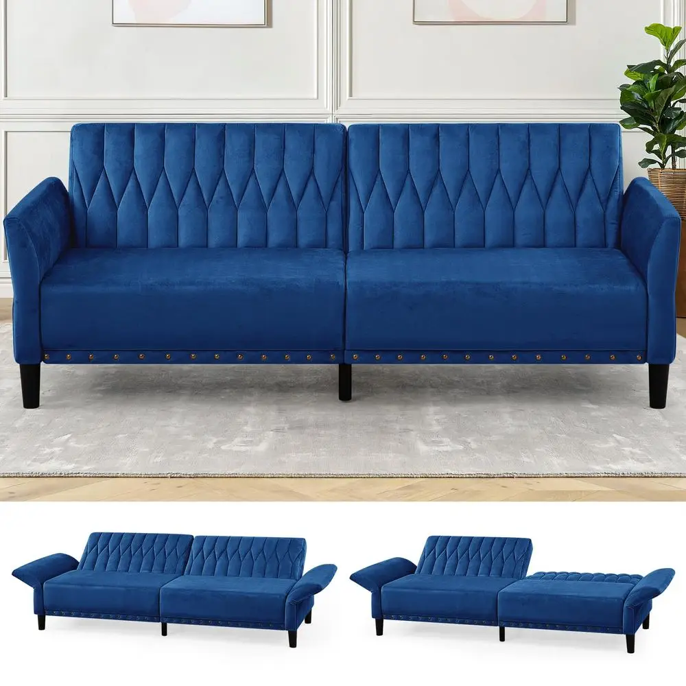 

Velvet Sofa Bed with Adjustable Armrests and Backrests,Tufted Convertible Futon Couch with Nailhead Trim, Loveseat Modern Velve