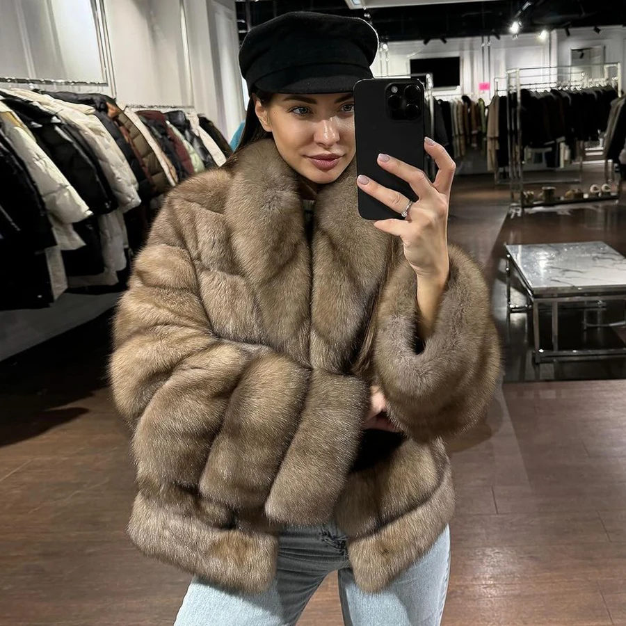 

Genuine Fox Fur Coats With Turndown Collar Fox Fur Jacket 2024 New Style Fashion Women Fox Fur Coat Hot Sale