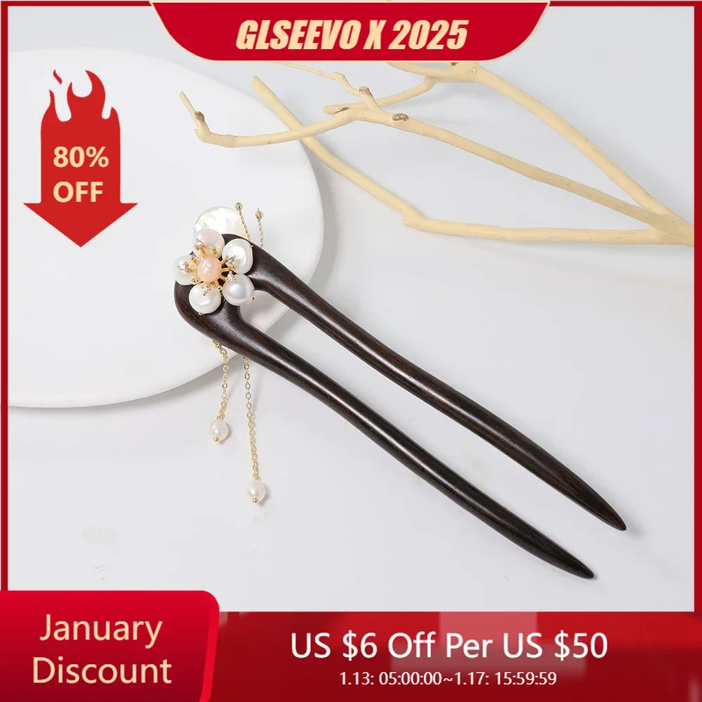 Natural Amethyst Pearl Flower Ebony Hairpin Korean Designer Style Women Luxury Jewelry Fashion Ladies and Girls Gift GH0135