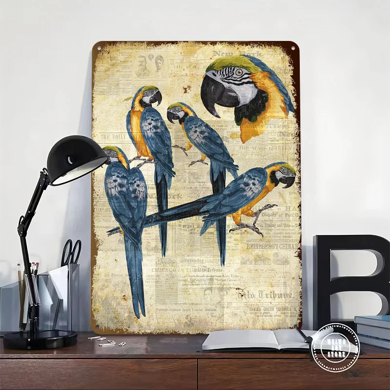 Blue and Yellow Macaw Personalized 3D Textured Metal Poster Wall Art Tinplate Sign for Room Decorations Office Decor Luxury Home