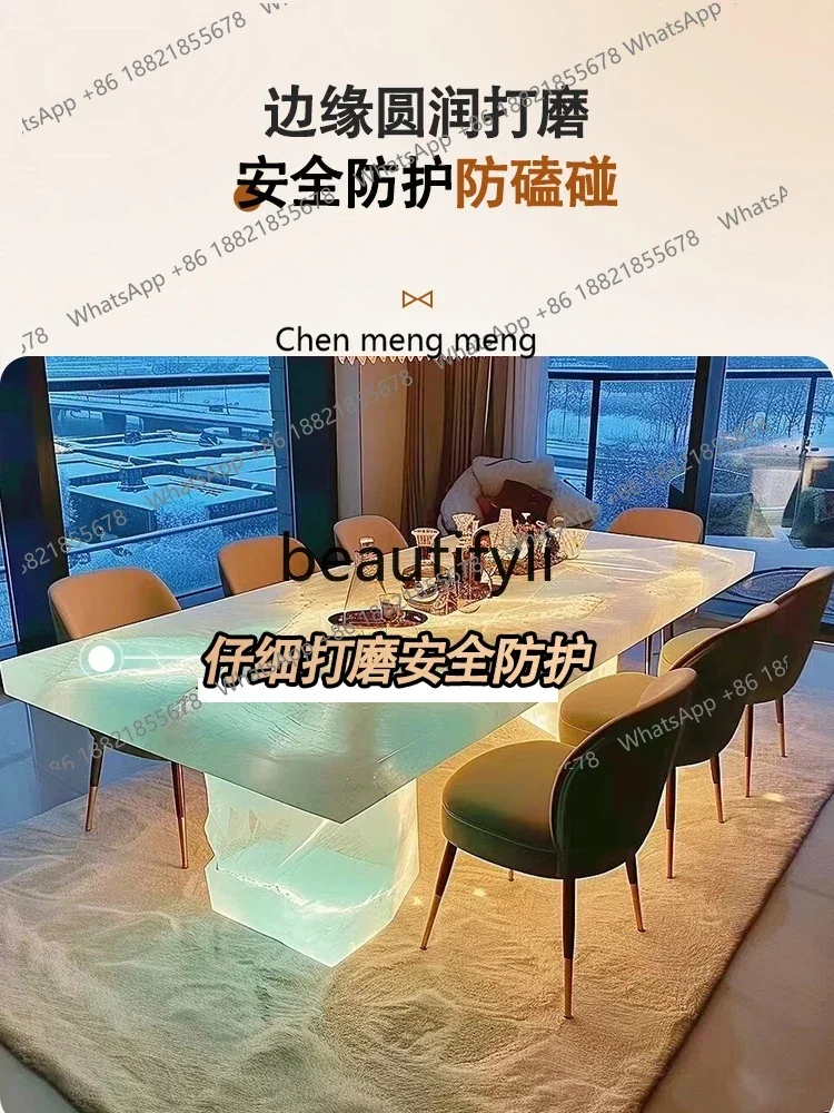 A182 Fluorescent jade dining table modern simple living room design Internet celebrity new dining table