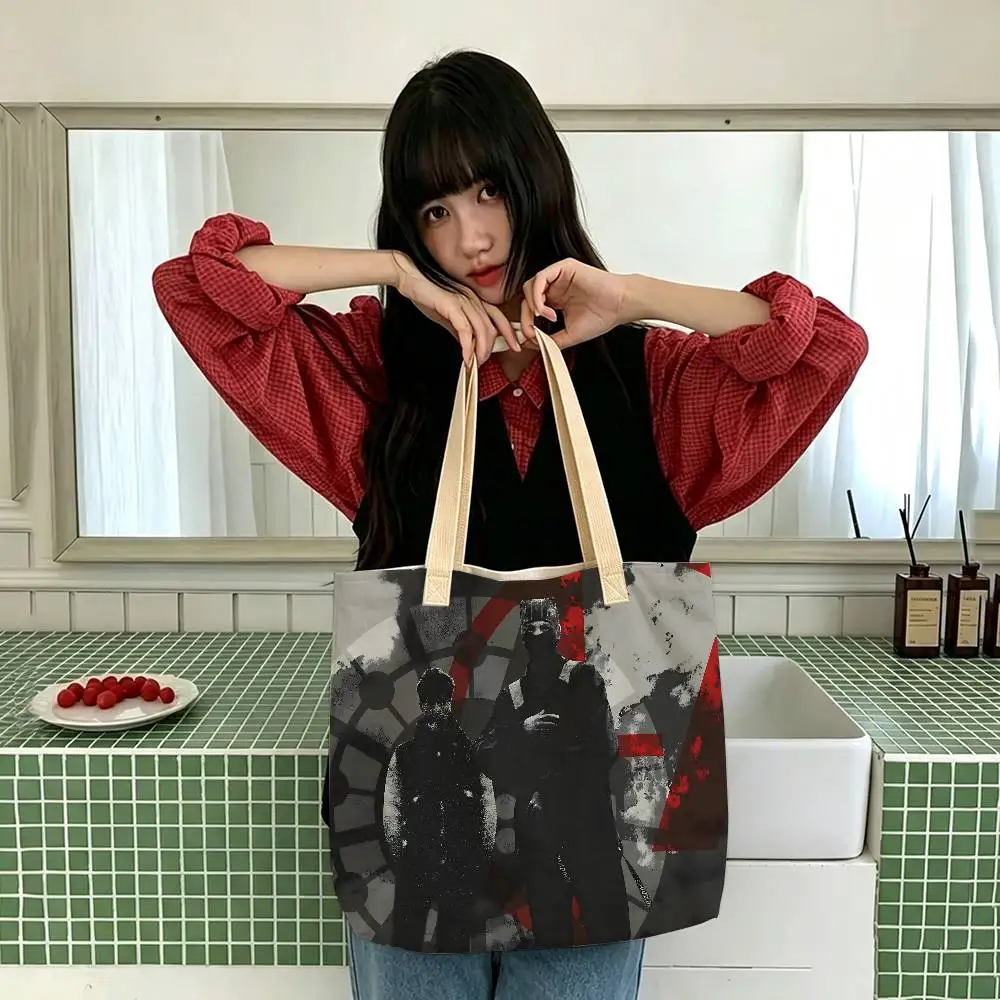T-Twenty One Pilots Band-Aufbewahrungstaschen, Leinenmischung aus Baumwolle und Polyester, doppelseitige Schulter- und Handtasche, wiederverwendbare, umweltfreundliche Tragetasche. – Detail 9