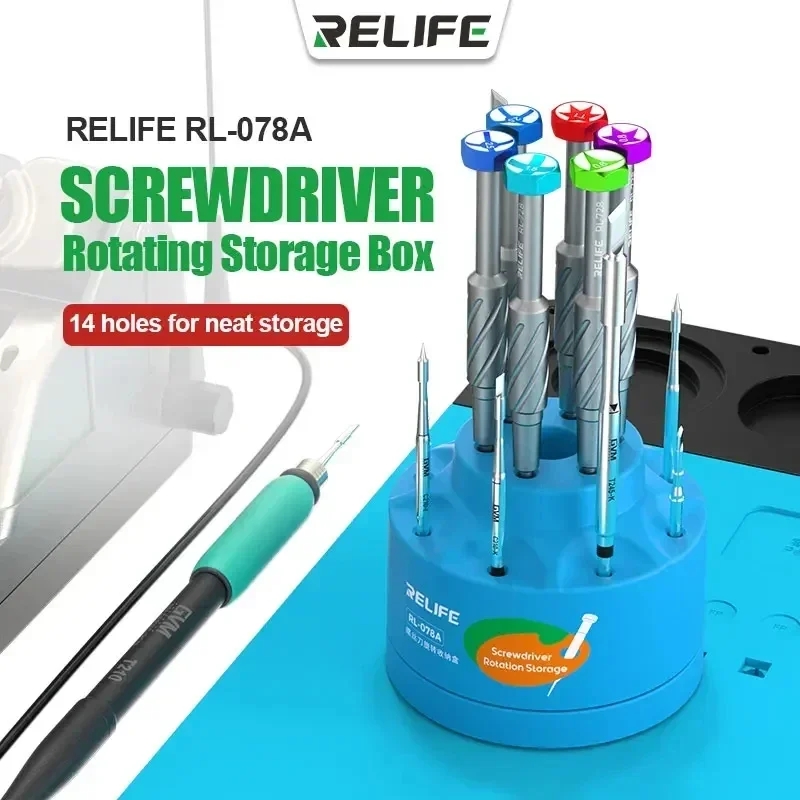 RELIFE RL-078A Caja de Almacenamiento Giratoria para Destornilladores para Reparación de Teléfonos Móviles Múltiples Agujeros Soporte de Almacenamiento de Puntas de Soldador 2