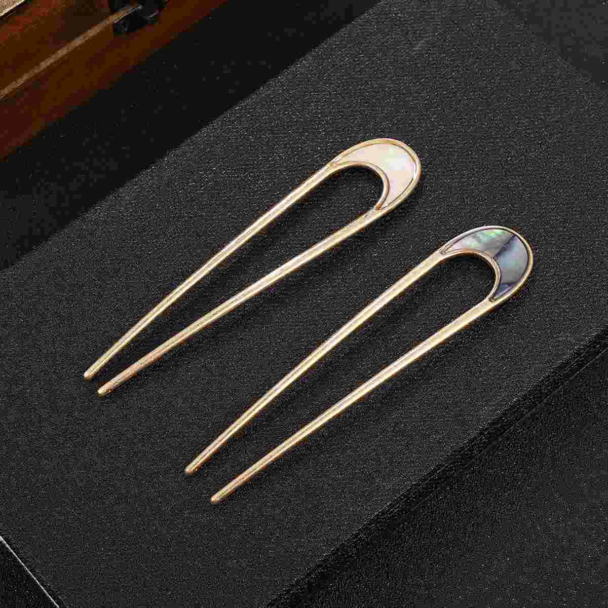 Grampos de cabelo para mulheres, U Shaped Pins Sticks, Glamorous Metal Chopsticks, Bride Hairpin