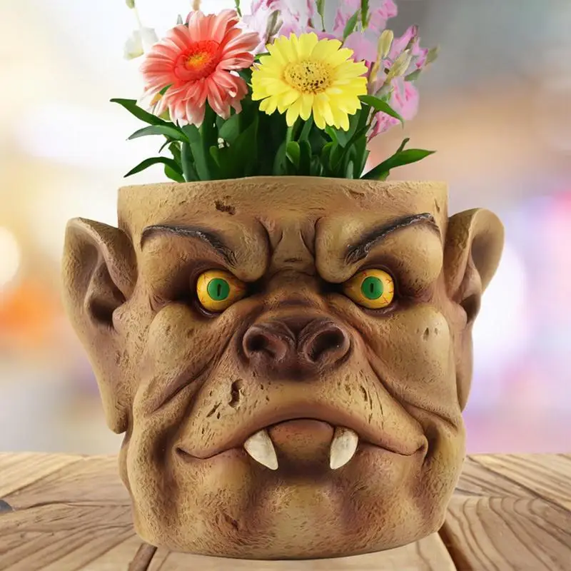 Head Flower Pot Face Succulent Planter Resin Head Succulent Container For Indoor Outdoor Plants Creative Tabletop Ornament