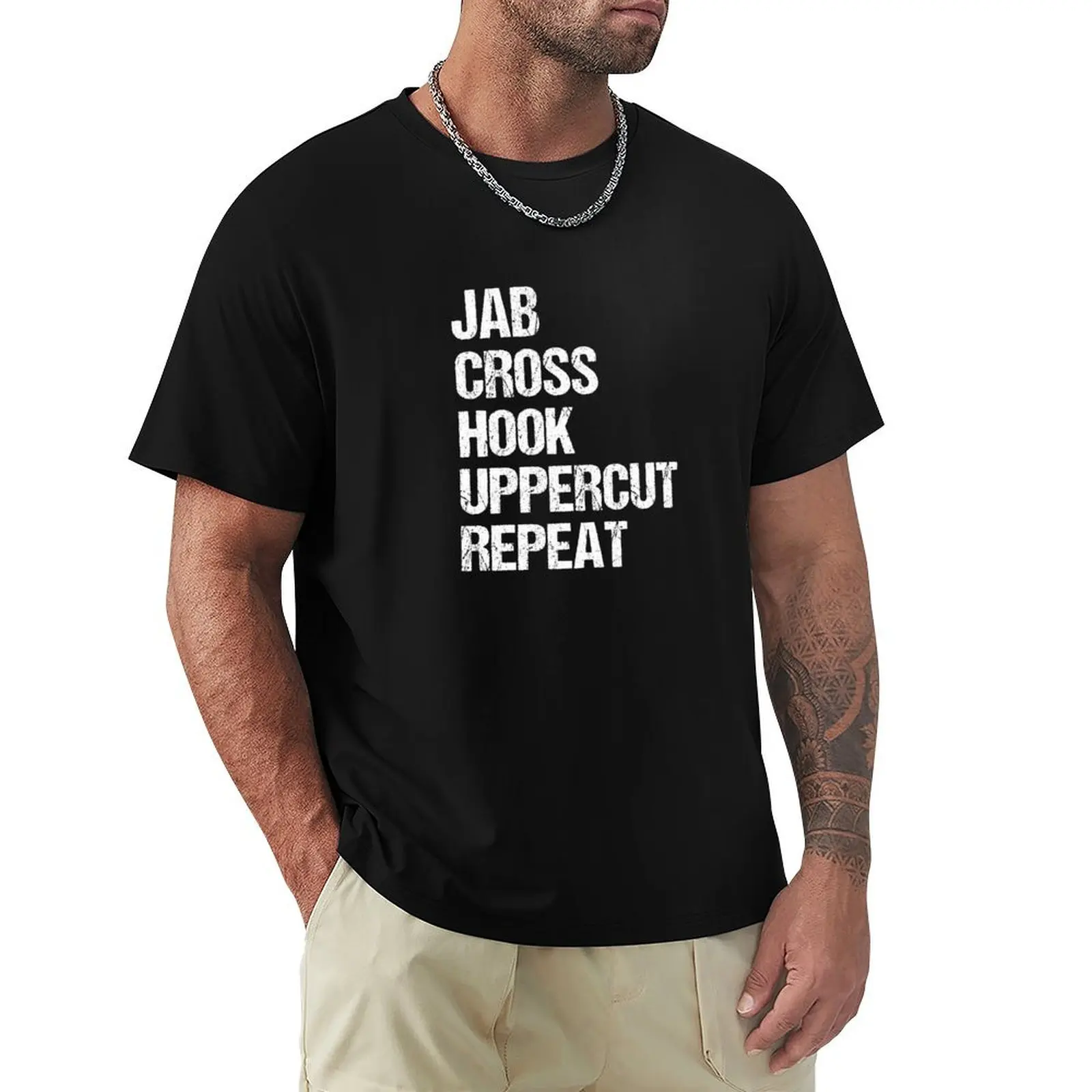 Jab Cross Hook Uppercut Repeat Boxing Kickboxing Boxer Shirt T-Shirt Work Wear Short Sleeve T-Shirt