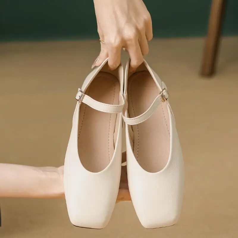 2024 New Women Flat Heel Shoes Fashion Square Toe Ladies Casual Mary Jane Shoes Shallow Comfort Soft Sole Ballet Mujer Size 44