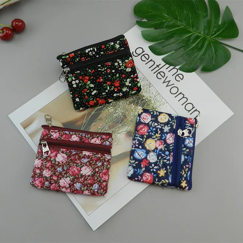 

New Fashion Flower Multi-layer Cotton Fabric Coin Purse Women Card Wallet Small Change Bag Retro Canvas Female Hand Purses Pouch
