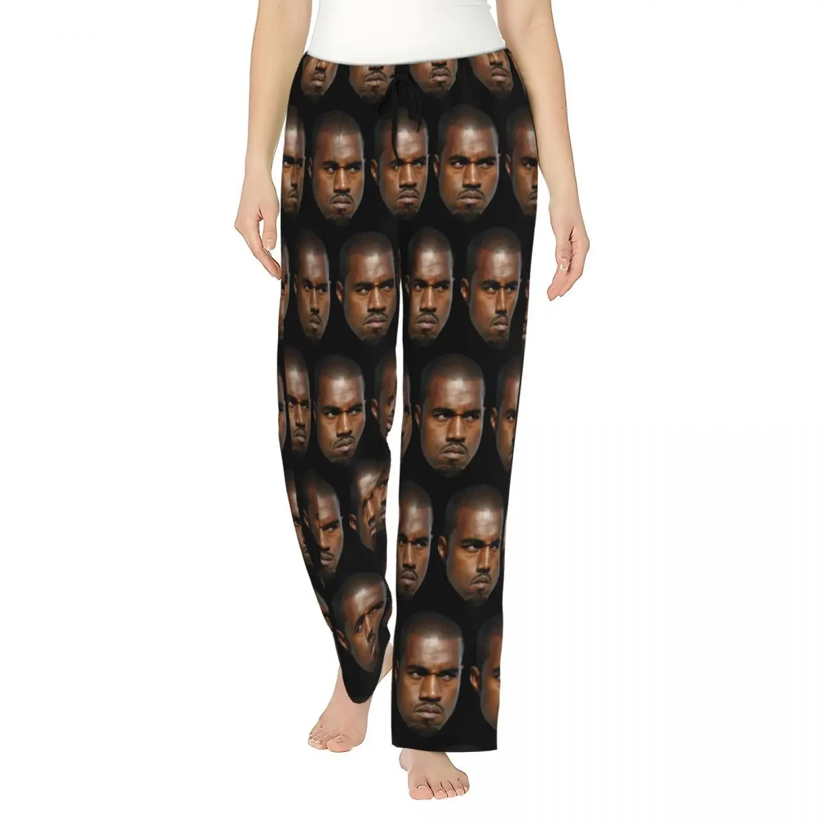 Kustom lucu Kanye West Meme Pajama Celana pakaian tidur untuk wanita elastis pinggang Rapper produsen musik bawahan tidur dengan saku