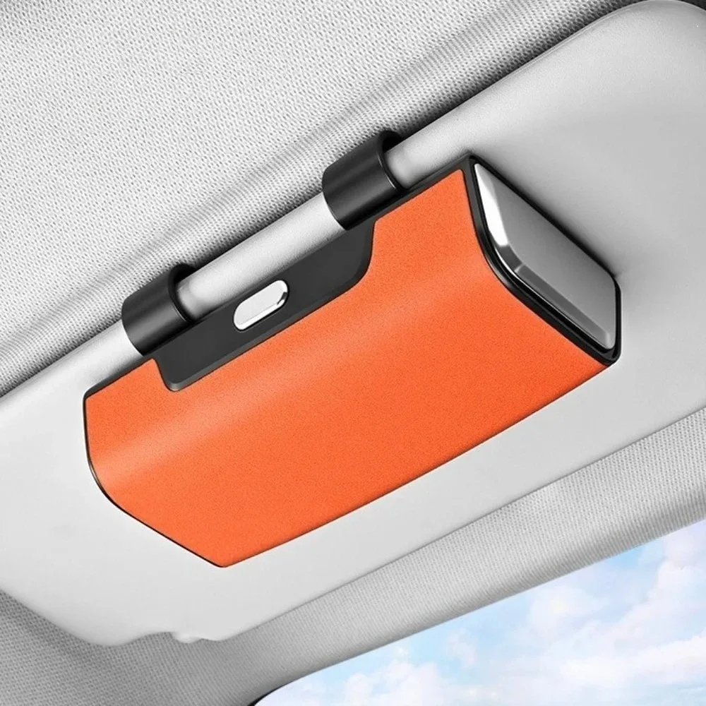 

PU Leather Sun Visor Glasses Holder Press Switch Shock-proof Fashion Glasses Case Stable Storage Organizer