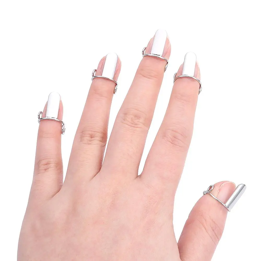 Novos anéis de unhas reutilizáveis causal cor dourada dedo anéis de unhas fáceis de usar removível phalanx anel decoração da arte do prego