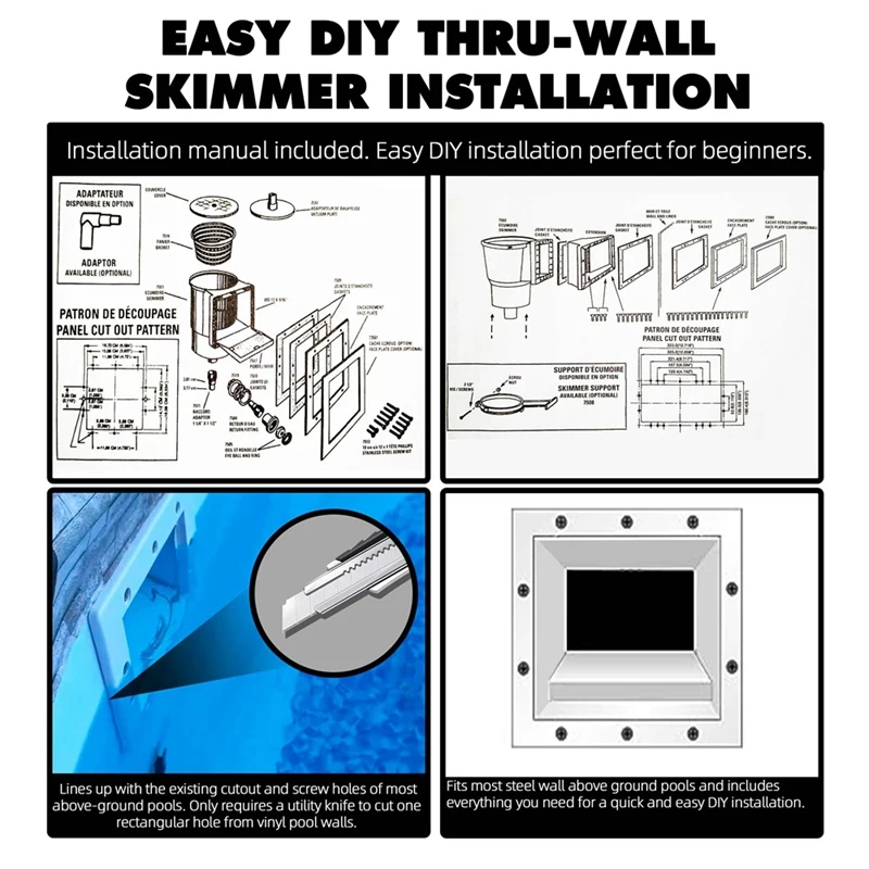 Universal Fit Above Ground Pool Skimmer-Pool Skimmer Spare Parts Kit-Opening Width 6Inch Fits All Standard Pool Wall Cutouts