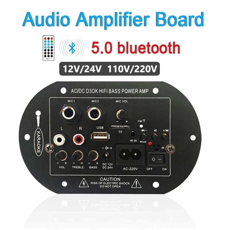 

Audio Amplifier Board 120W Bluetooth Subwoofer Dual Microphone AMP Module DC 12V 24V Speaker for Karaoke Outdoor AC 110V 220V