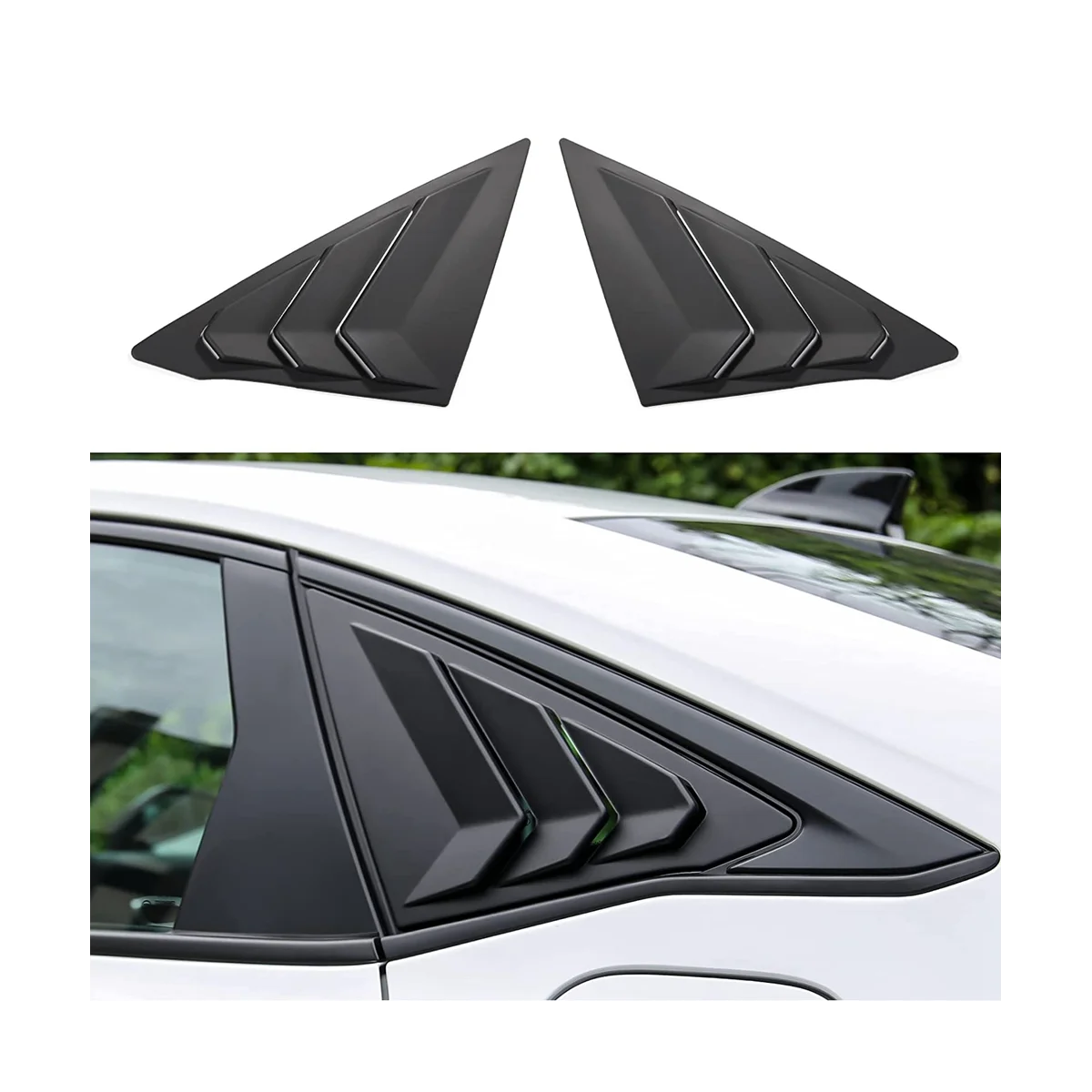 Rear Side Window Louvers Triangular Window Glass Blinds for Honda Civic Sedan 11Th 2022 2023 - ABS Matt Black