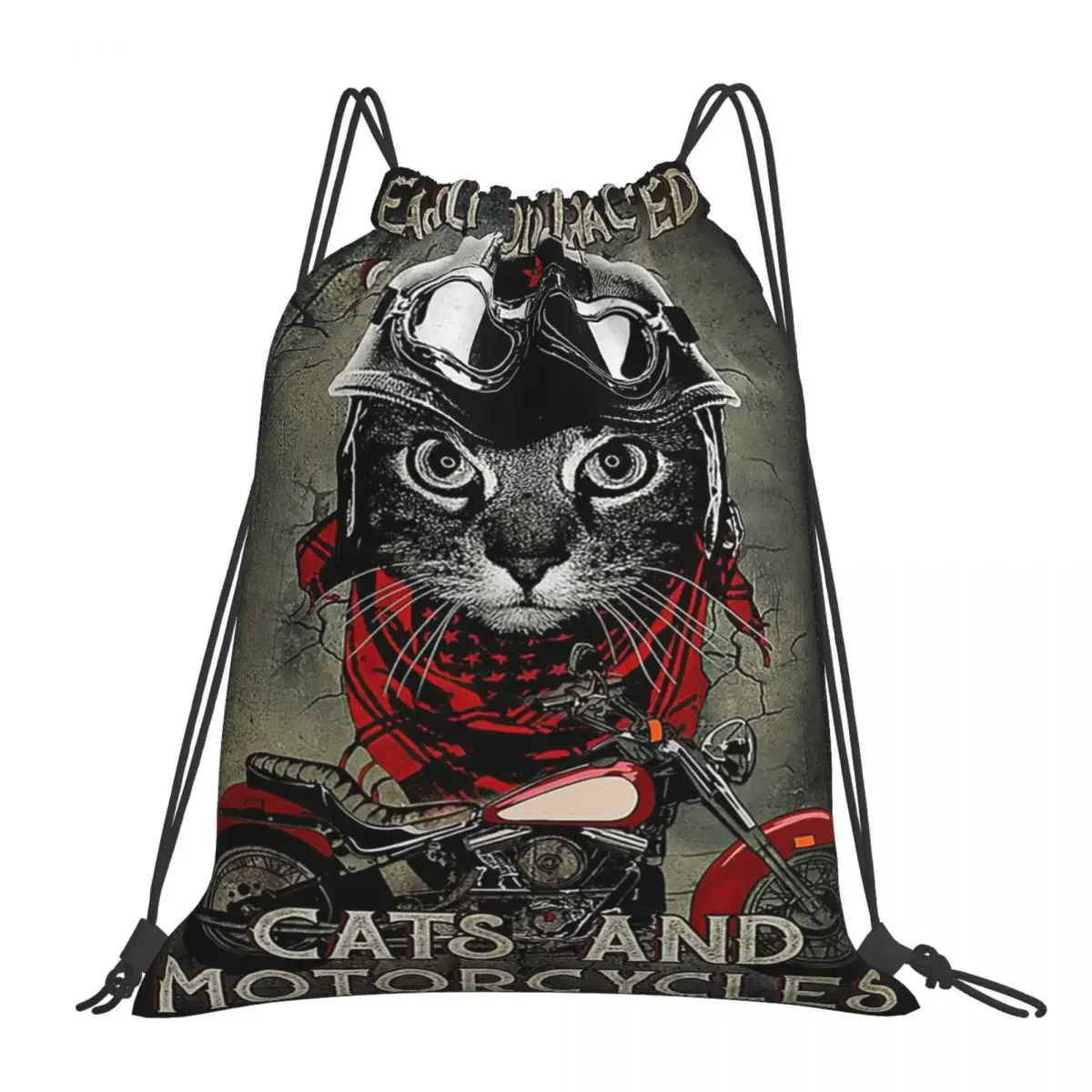 

Easily Distracted By Cats And Motorcycles - Cat Biker Backpacks Drawstring Bags Drawstring Bundle Pocket Sports Bag BookBag