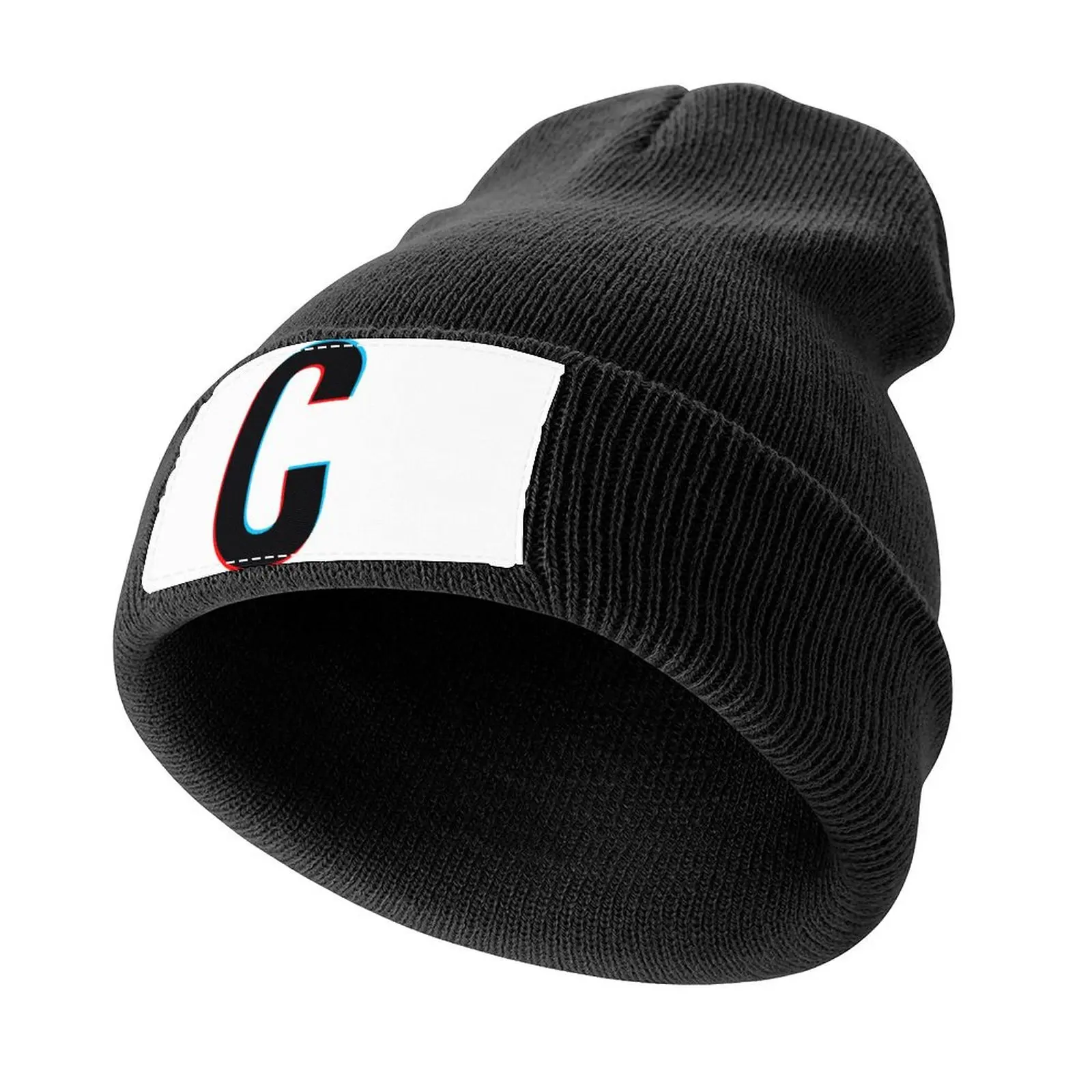 Black letter C with red and blue lines Knitted Cap Golf Wear Bobble Hat Woman Hats Men's