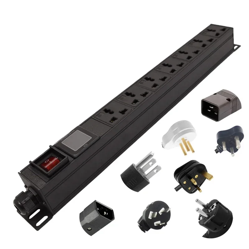 PDU Power Strip Network RackWithout Wires 7 Ways 10A Universal hole with digital display electric current Voltage ampere