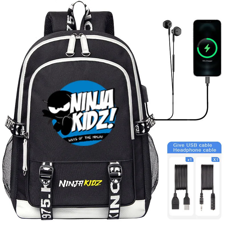 

Ninja Kidz Printing Children School Bags NEW Black Blue Boy Girl Cartoon NinjaKidz School Backpacks USB Teens Kids Bag Mochila