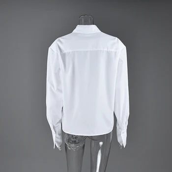 Linad Autumn Elegant White Puff Sleeve Shirt Office Lady Single-Breasted Woman Blouse 2025 Street Chic Turn Down Collar Tops 6