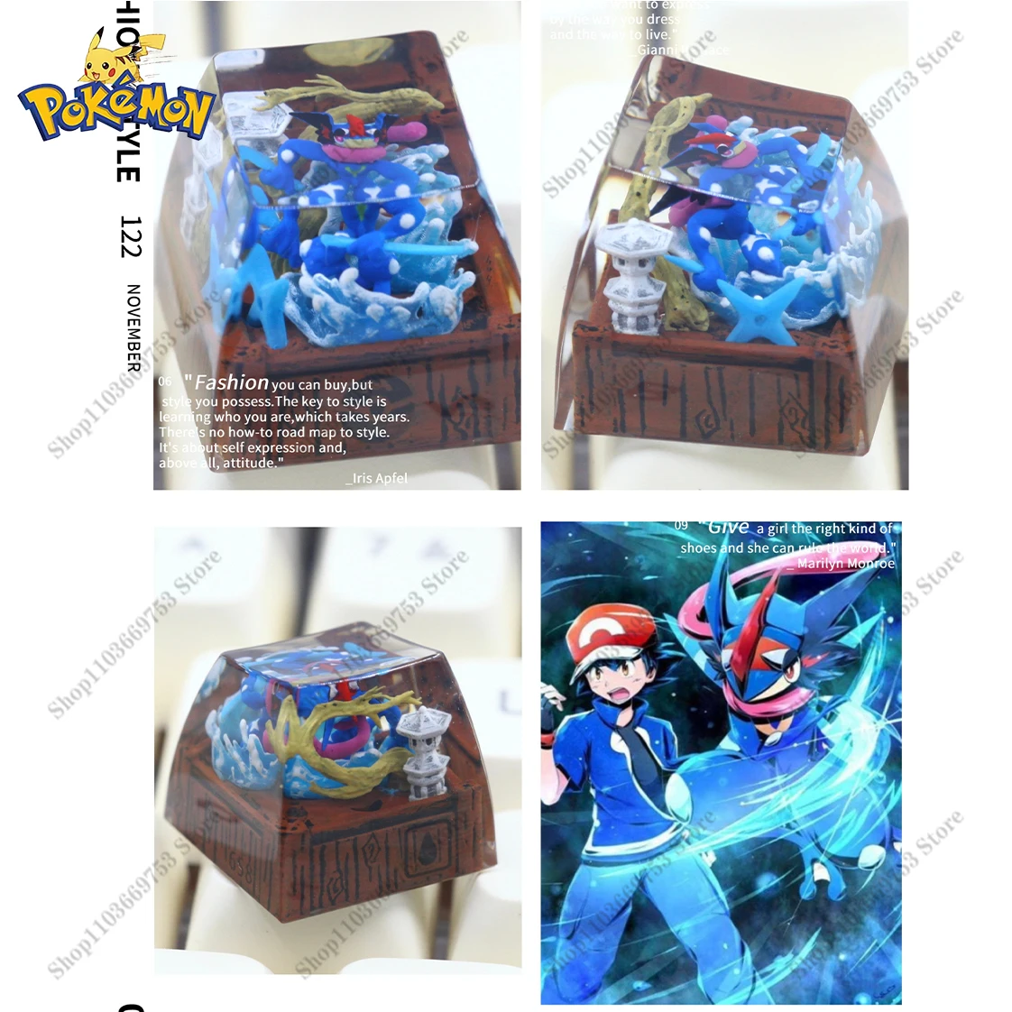 Pokemon Keycaps Greninja Legendary Bird Legendary Beasts Giratina Resin Transparent Stereoscopic Keycap For Mechanical Keyboard