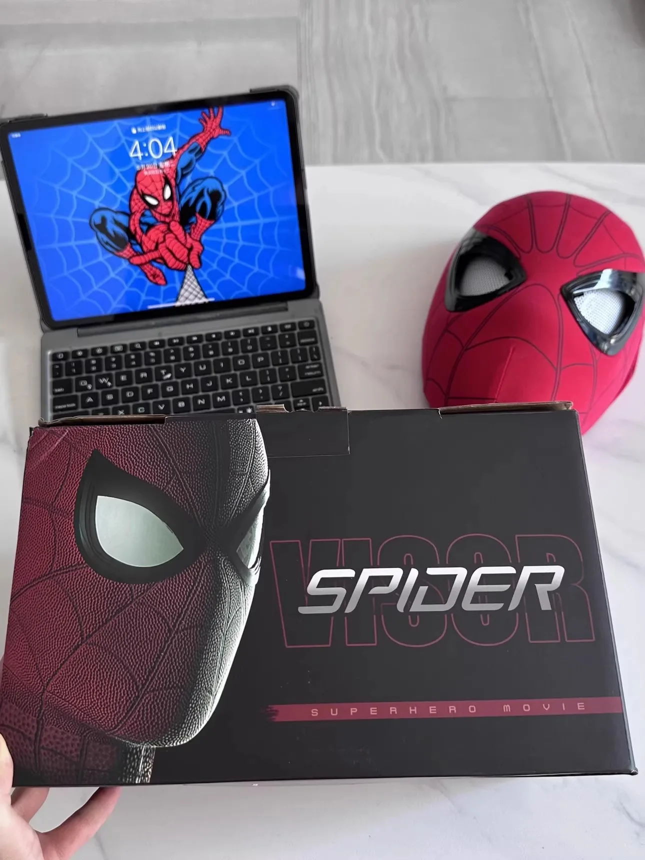 Spider-Man Auto-Touch Light Up Mask with Motorized Eyes & Ring Control 1:1 Scale Wearable Collectible for Cosplay