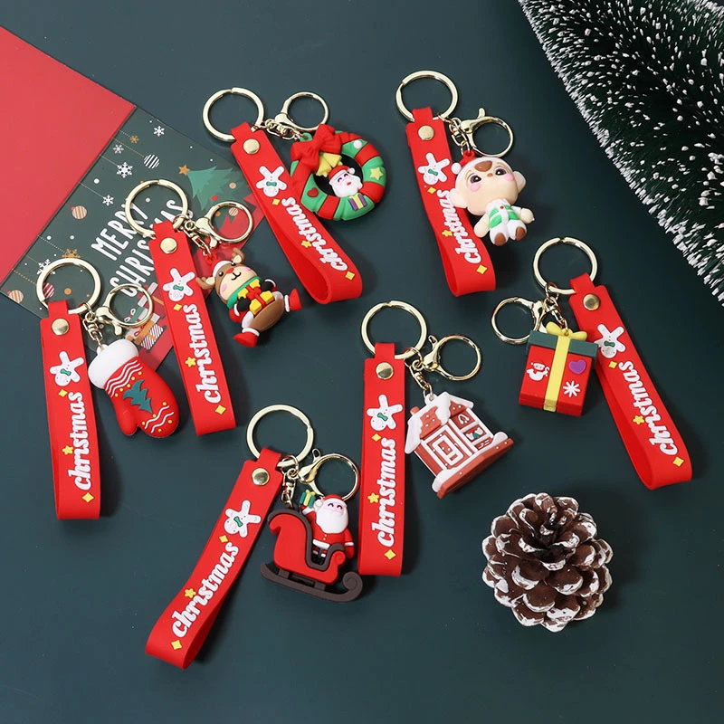 

New Cute Cartoon Christmas Keychain Keyring with Santa Claus, Snowman, and Christmas Tree Designs Gifts for Friends and Family