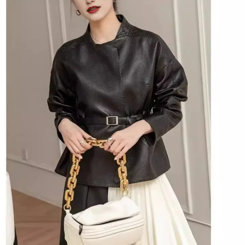 Retro Leather Jacket Women's Short Trend Spring Autumn Leather Jacket Is Thin Exquisite Simple Casual Trend Exquisite Casual