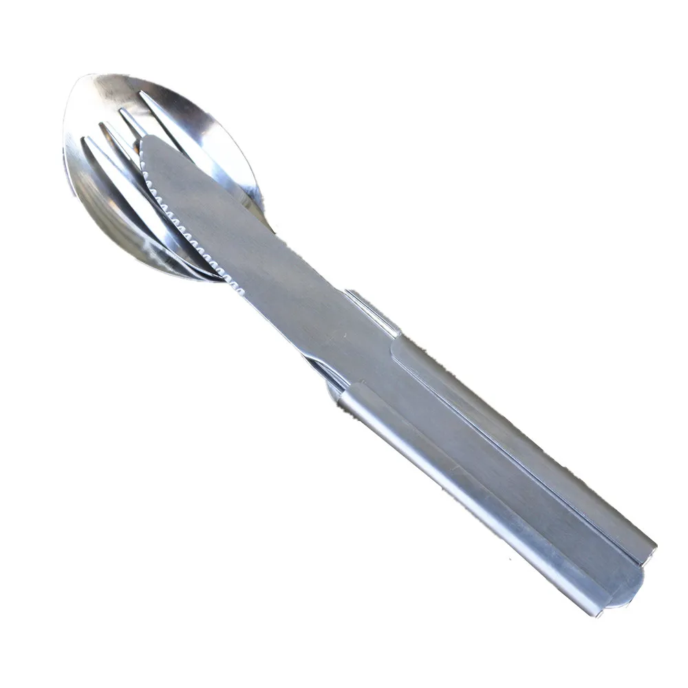 4Pcs Portable Outdoors Tools Stainless Steel Tableware Set Fold Knife Utensil Spoon Fork Dinnerware Camping Cooking Flatware