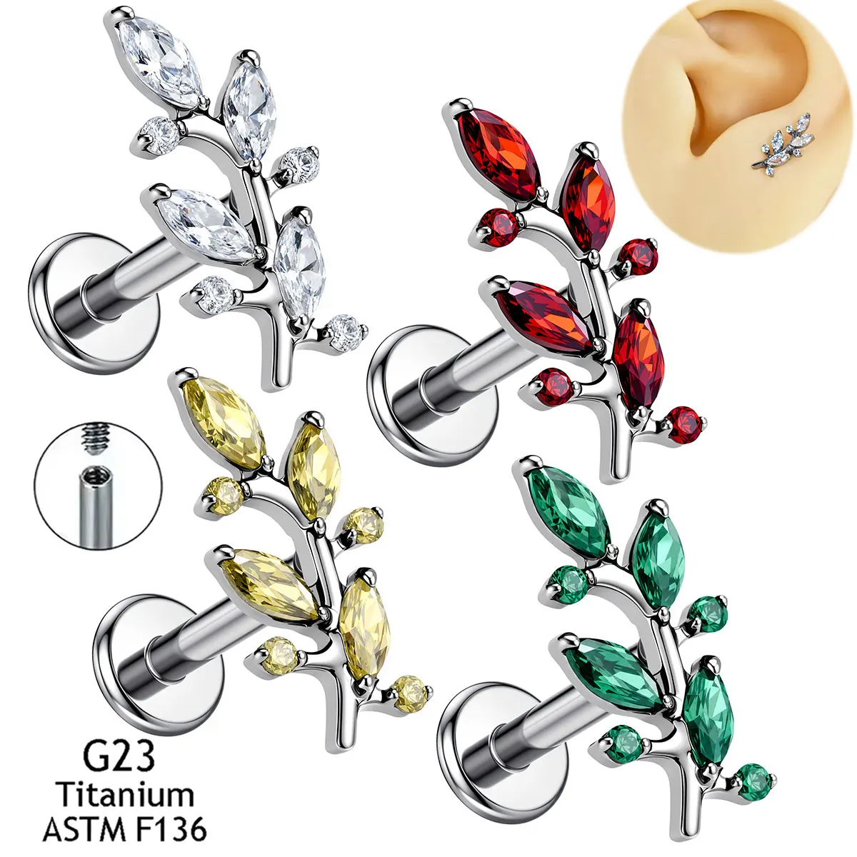 New Implant Grade ASTM F136 Titanium CZ Threaded Ends Daith Helix Tragus Earlobe Piercing Top Body Jewelry