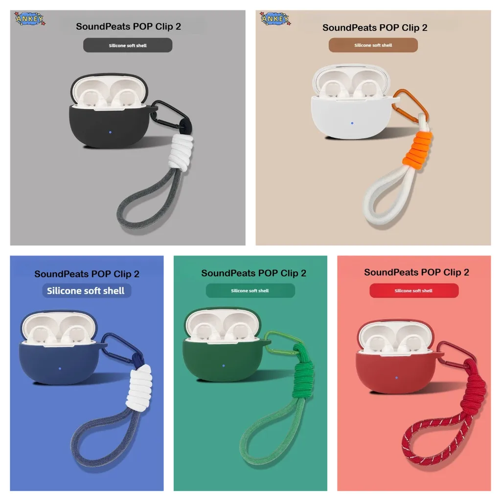 Suitable for SoundPeats POP Clip 2 Bluetooth earphone protective case anti drop and washable case carrying mesh short rope