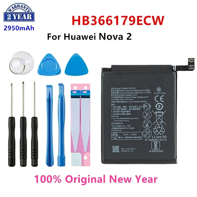 

100% Orginal HB366179ECW 2950mAh Battery For Huawei Nova 2 Nova2 CAZ-TL00 CAZ-AL10 Replacement Batteries +Tools