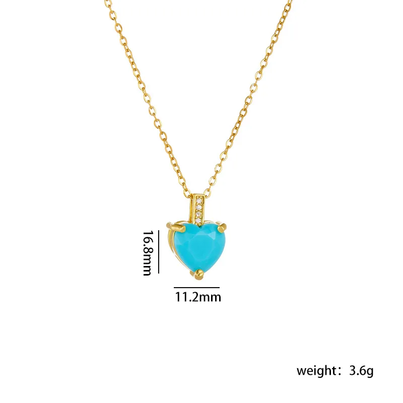 8pcs/set Copper Heart Big Blue Zircon Pendant Necklace For Women Girl Fashion Clavicle Chain Jewelry Birthday Gift