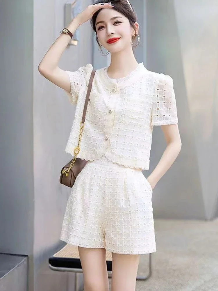 

Female Shorts Print Splicing Baggy Straight Women's Short Sets 2 Pieces Korean Style Light Casual New Coordinated Promotion Kit