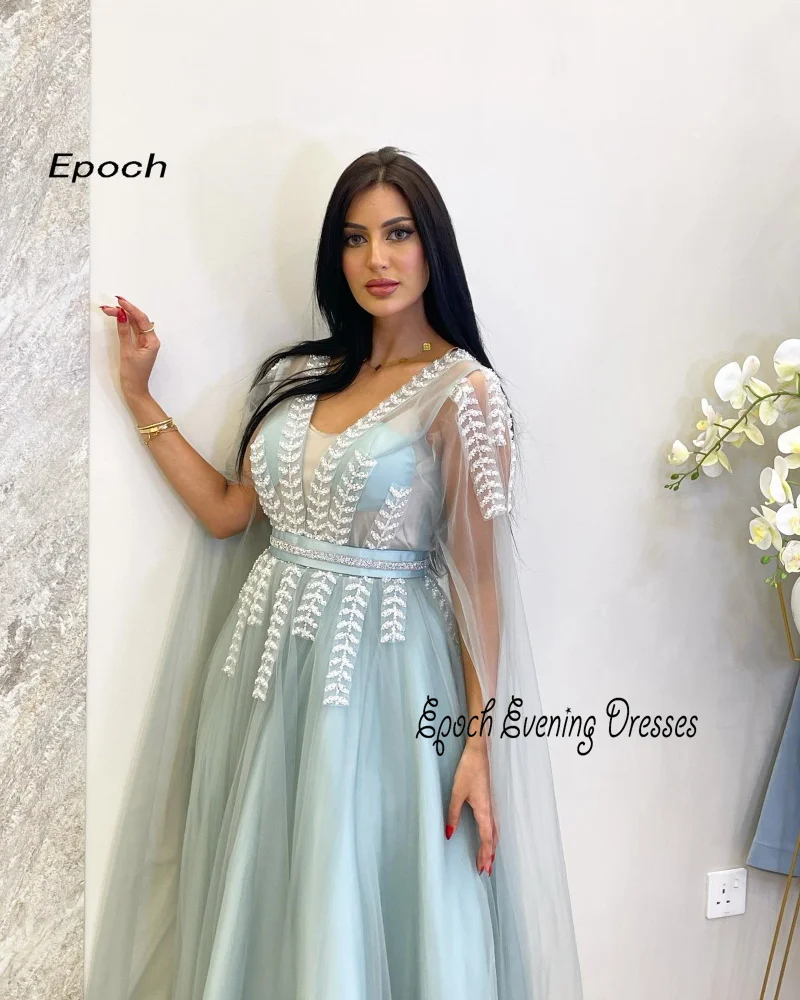 Epoch Organza Evening Dress A-Line Elegant V-Neck فساتين سهرة Shiny Sequined Empire Prom Gown With Shawl Sexy Women 2024 New