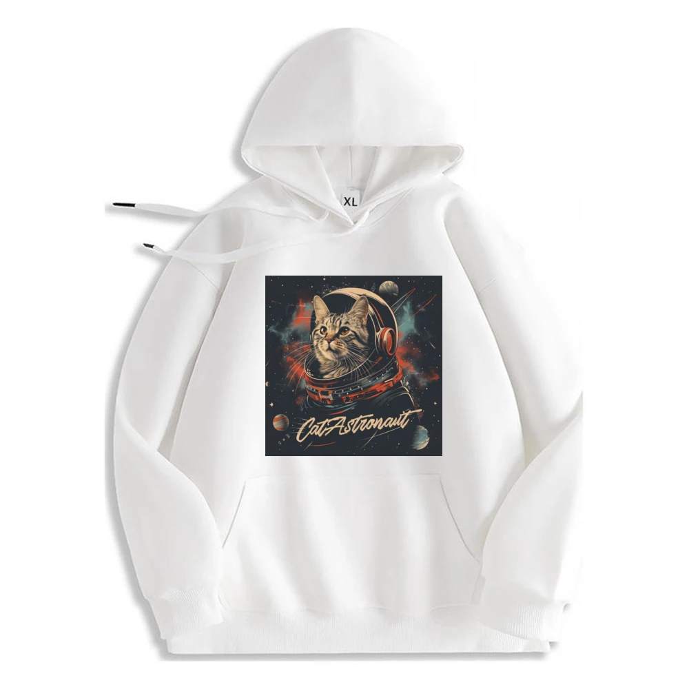 Astronaut Cat Graphic Hoodie Luxury Unisex Casual Style Comfortable​​ Polyester Fiber Long Sleeve Tops​​