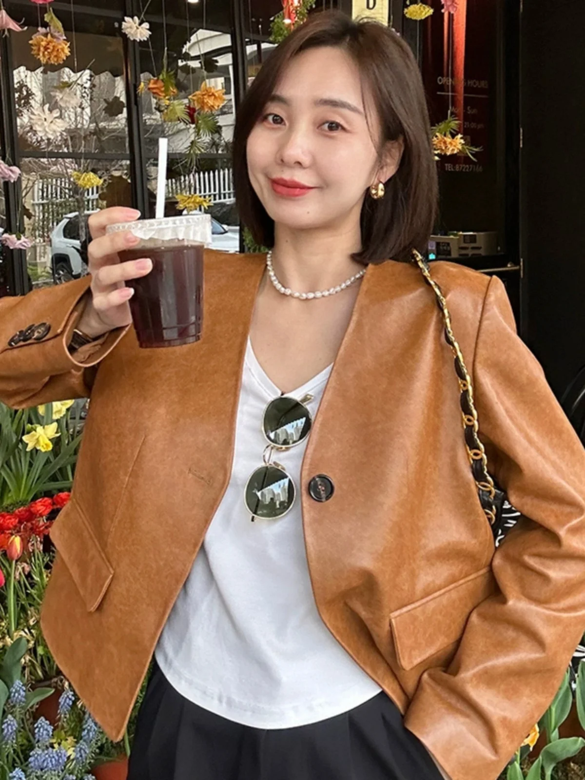 

Кожаная куртка из натуральной овчины для женщин, свободного кроя, на одной пуговице, с узором «снежинка», весна-осень, новинка