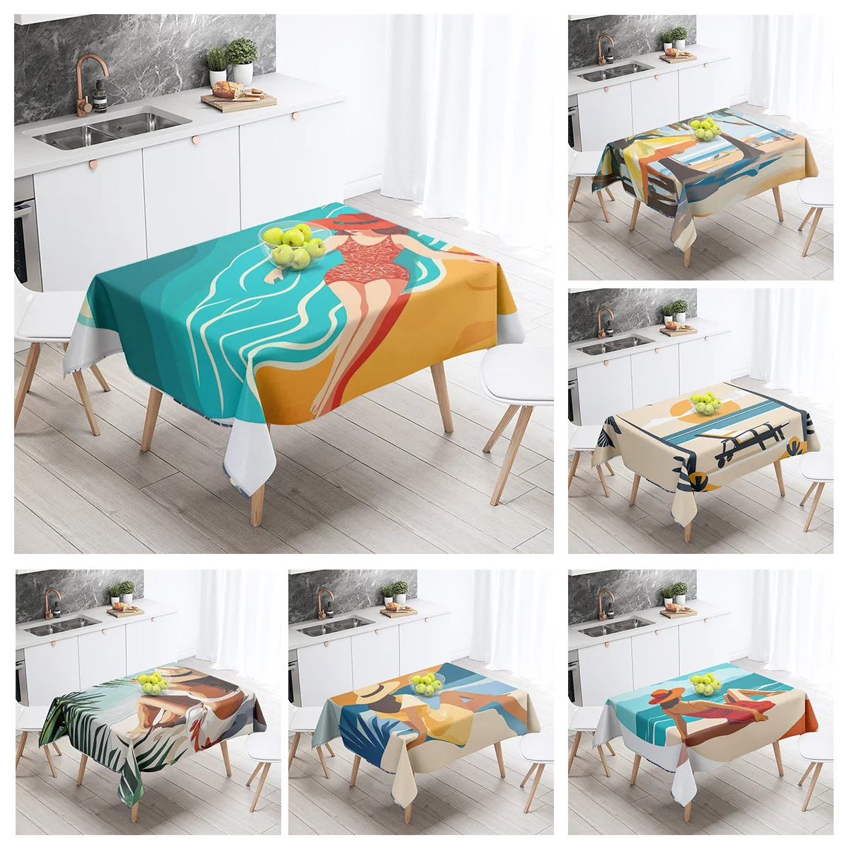 Nordic Morandi Colorful Tablecloth Abstract Geometric Pattern Fadproof Coffee Table Mat Living Room Decorative Tablecloth