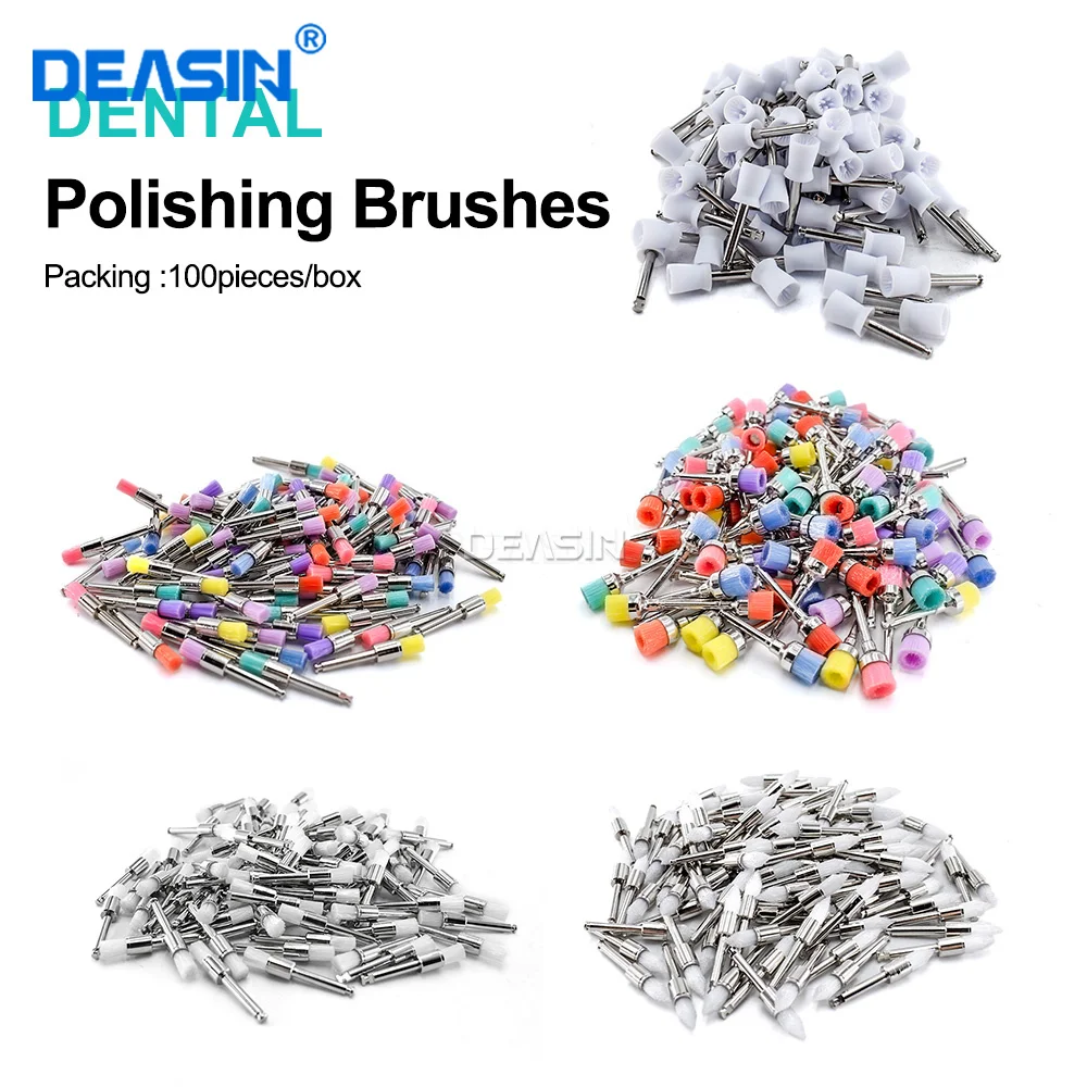 

100 шт., щетки для стоматологической профилактики, полировщик чашек, одноразовая защелка, разноцветная пластина, используемая для удаления пятен и полировки