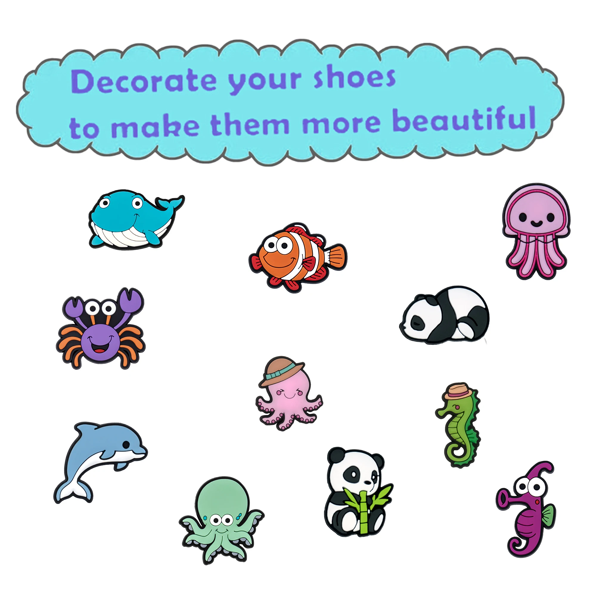 12-32 peças amuletos de sapato de animais marinhos de verão panda crocodilo ​ para acessórios de sapato para decoração de sapato de tamanco clássico presentes infantis