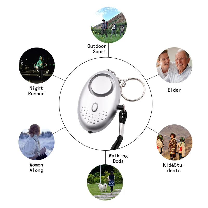 Sirena de defensa Personal para niños, niñas y mujeres mayores, alerta de protección, alarma de pánico fuerte, seguridad antiataque, 130db