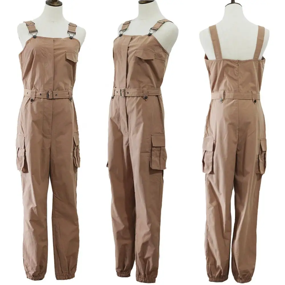 

Overall Jumpsuit Pocket Women Sleeveless Fashion Pockets Blet Ankle Tied Long Pants Jumpsuit