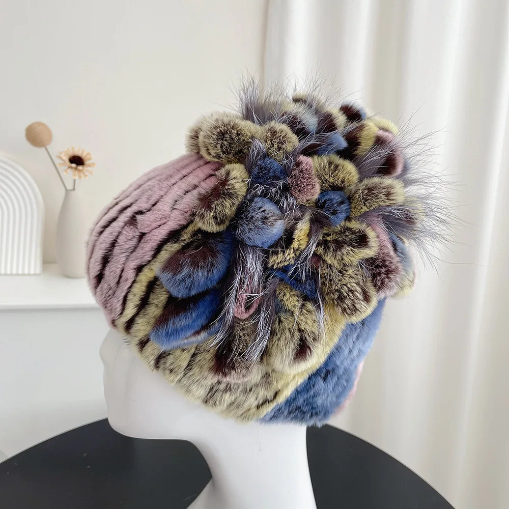 

Fashion Adults Trapper Hat Aviator Ushanka Extreme Cold Rabbit Fur Fox Flower Cap Warm Autumn Winter Woolen Ear protection 8M4
