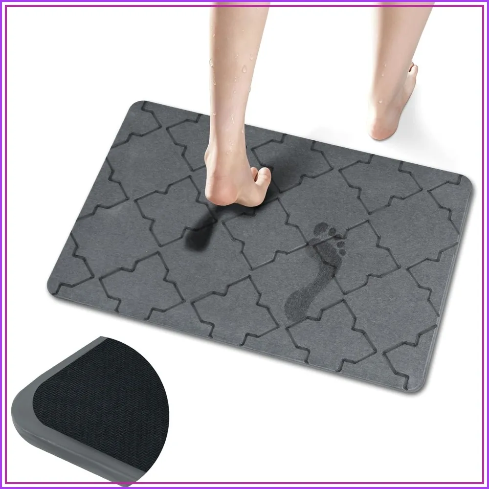 

Quick Dry Diatomaceous Earth Bath Mat, Non-Slip Back, Super Absorbent Stone Mat for Shower, Easy to Clean, Large 23.6"x15.7"