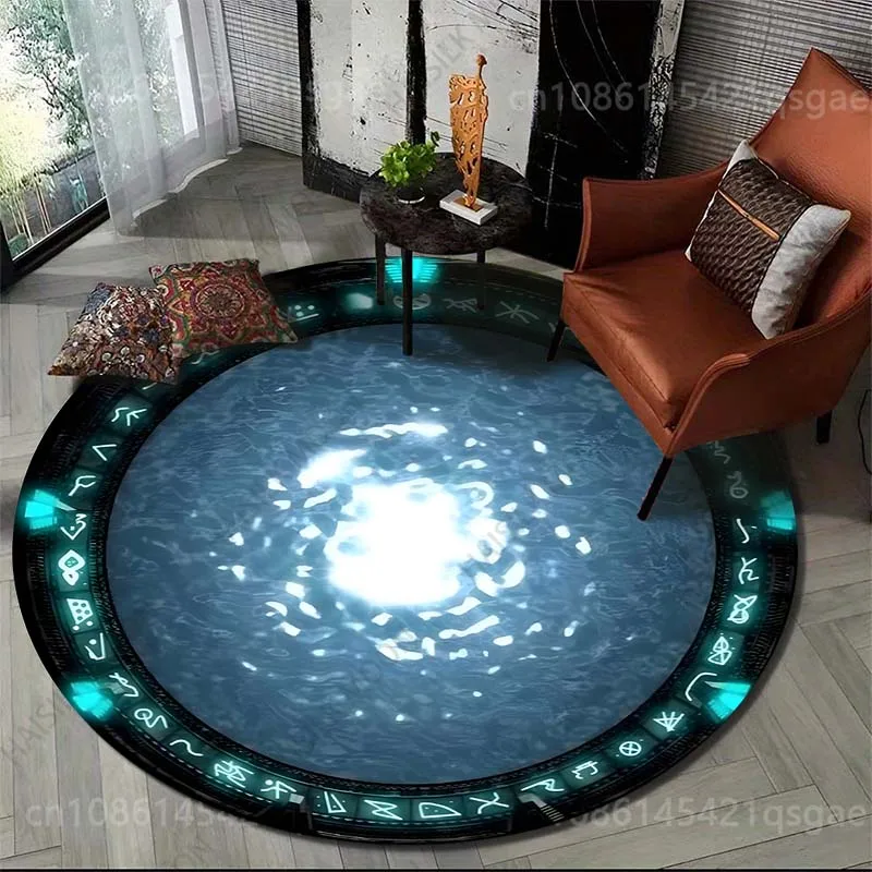 3D Interstellar Stargate Print Round Carpet Living Room Bedroom Flannel Anti-Slip Rug,Children's Room Yoga Room Decorative Mat