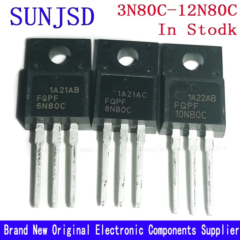 Original 5Pcs FQPF3N80C FQPF4N80C FQPF5N80C FQPF6N80C FQPF8N80C FQPF10N80C FQPF12N80C 800V N-Channel MOSFET To-220F In Stork