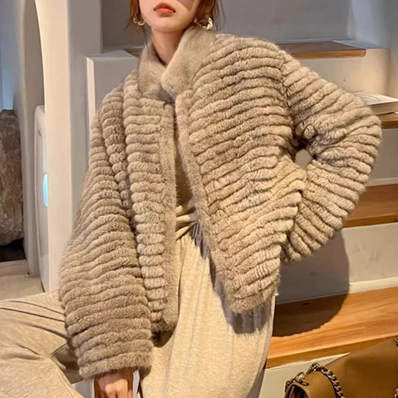 

Lady Luxury Mink Fur Coat Fashion Stand Collar Mink Jacket 2024 Winter Fur Jacket Full Sleeve