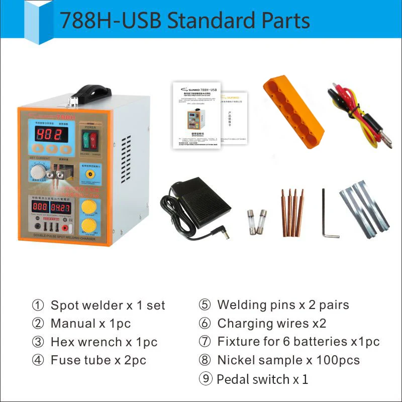 

SUNKKO 788H-USB 18650 Литиевая батарея Аппарат для точечной сварки Тест батареи и зарядка Аппарат для точечной сварки со светодиодной подсветкой 110 В 220 В опционально