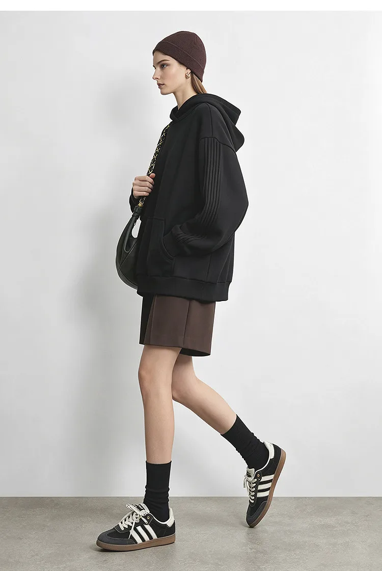 Amii Hooded Fleece Lined Sweatshirt Drop Shoulder Loose Fit Minimalist Slimming Casual Winter Women's Hoodies 12644038