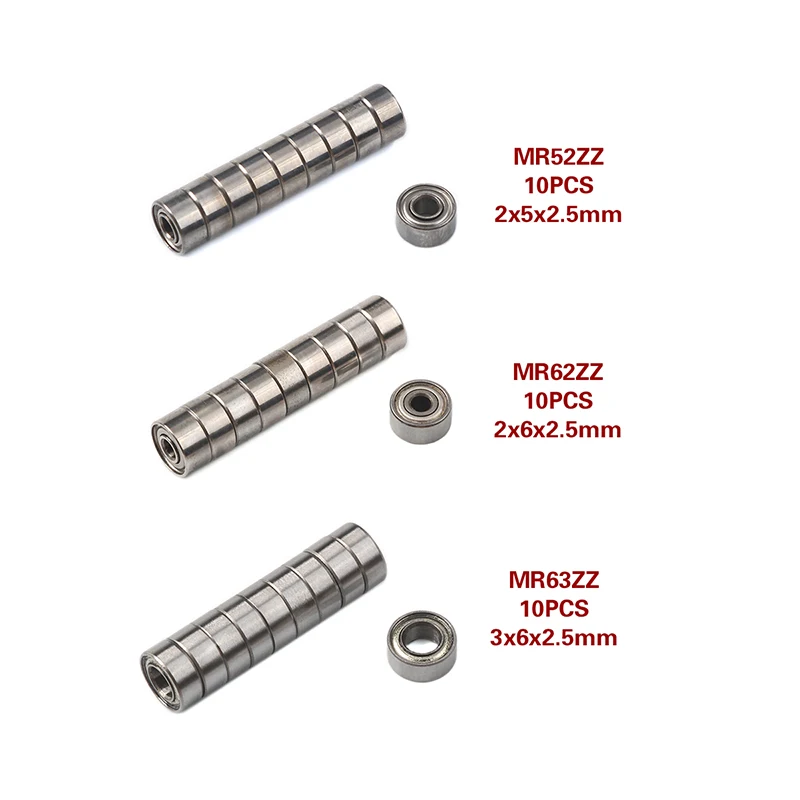 10PCS Mini Bearings for Skateboard MR52ZZ MR62ZZ MR63ZZ MR74ZZ MR84ZZ MR85ZZ MR106ZZ MR126ZZ 2x5x2.5/2x6x2.5/3x6x2.5/4x7x2.5mm